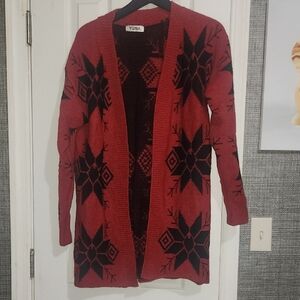 Women's Red and Black Snowflake Sweater